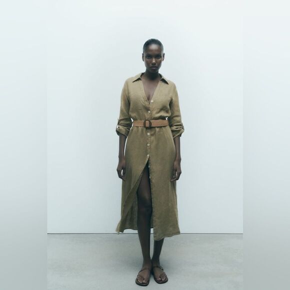 ZARA BELTED 100% LINEN SHIRTDRESS - Picture 9 of 9